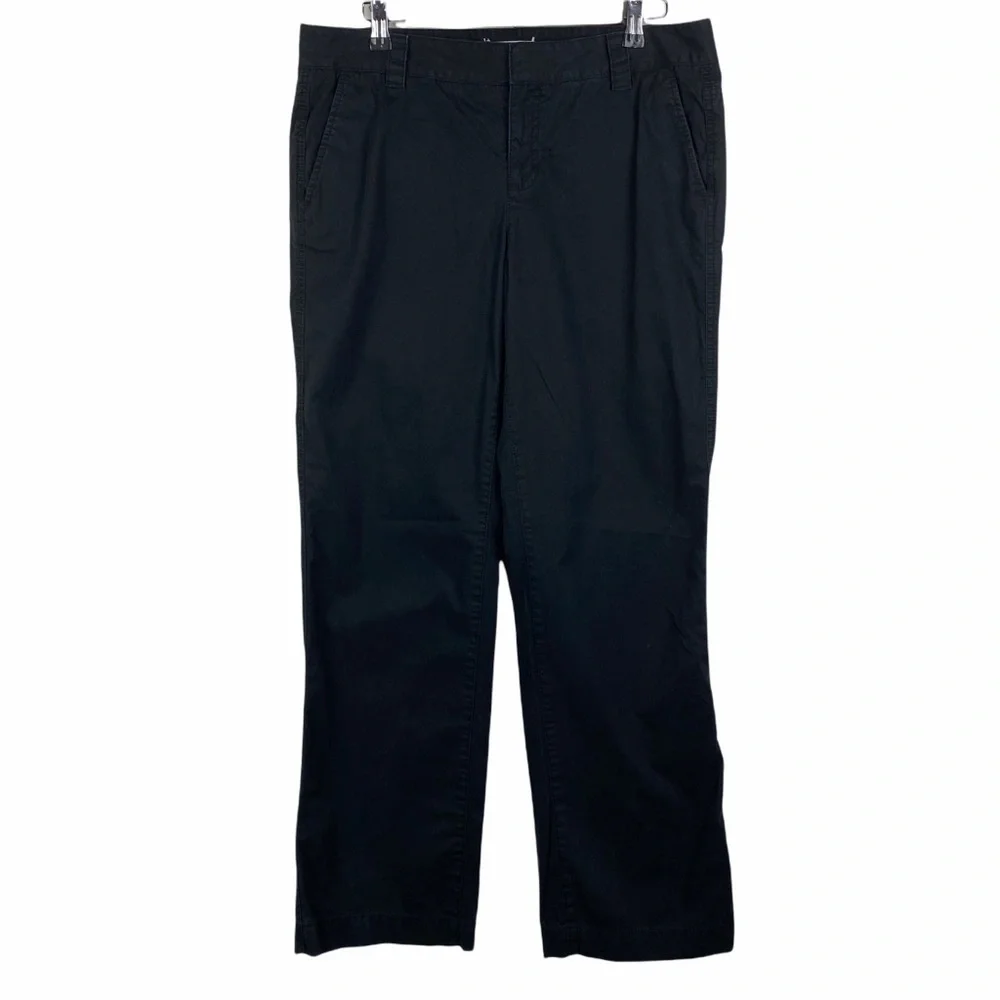 Ann Taylor Loft Wide Leg Casual Pants Women's 10 Black Button Flap Mid‎ Rise